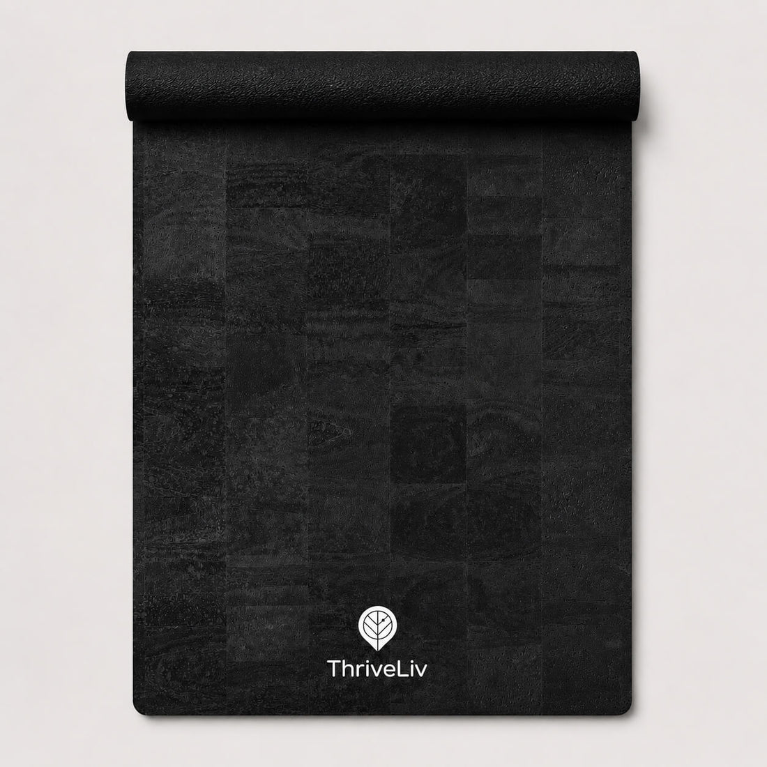 Black yoga and pilates mat made from cork material