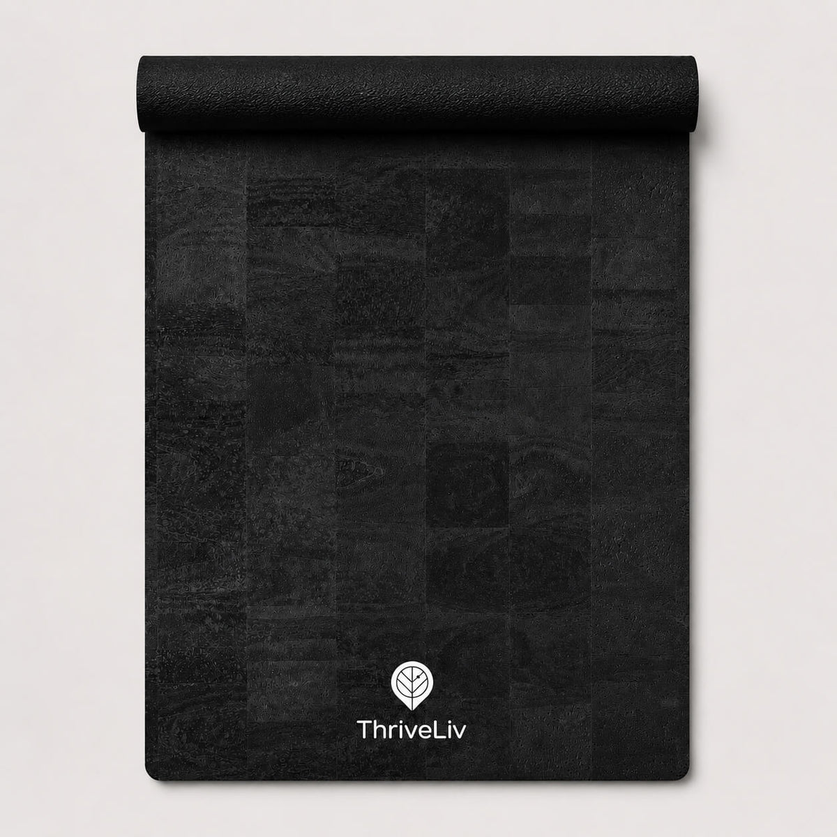 Black yoga and pilates mat made from cork material