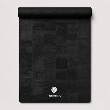 Black yoga and pilates mat made from cork material