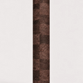 A vertical yoga mat rolled up, featuring a textured patchwork pattern of dark brown and reddish-brown cork-like squares, centered on a plain white background.