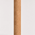 A close-up vertical view of a natural cork column showing its textured, fibrous surface against a plain light gray background.
